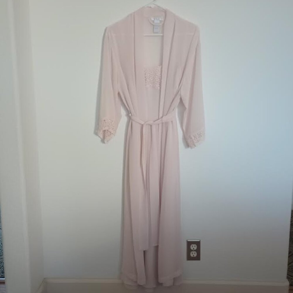 VINTAGE MYSTIQUE INTIMATES LINED NIGHTGOWN AND BELTED ROBE SET PINK SIZE S/M